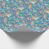 レインボーテーマブルー誕生日 ラッピングペーパー (角)