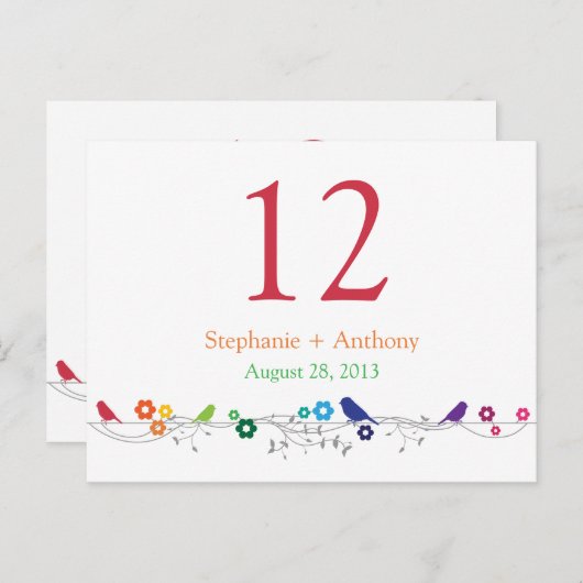 レインボーテーマ鳥結婚の花のテーブルカード ポストカード (正面/裏面)