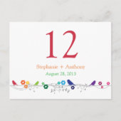 レインボーテーマ鳥結婚の花のテーブルカード ポストカード (正面)