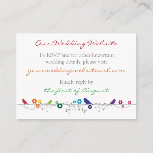 レインボーテーマ鳥結婚の花のWebサイトインサート エンクロージャーカード (正面)