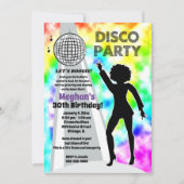 レインボーディスコ絞り染め誕生日ガールレトロ 招待状 (正面)