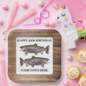 レインボートラウト魚釣りアウトドア誕生日 ペーパープレート (パーティー)