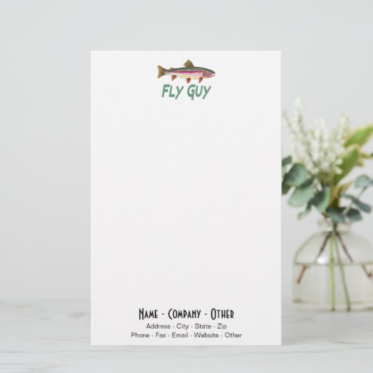 レインボートラウト魚釣りフィッシャーマンアングラーフライガイ 便箋 (スタンド正面)