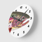 レインボートラウト魚釣り ラウンド壁時計 (傾斜)
