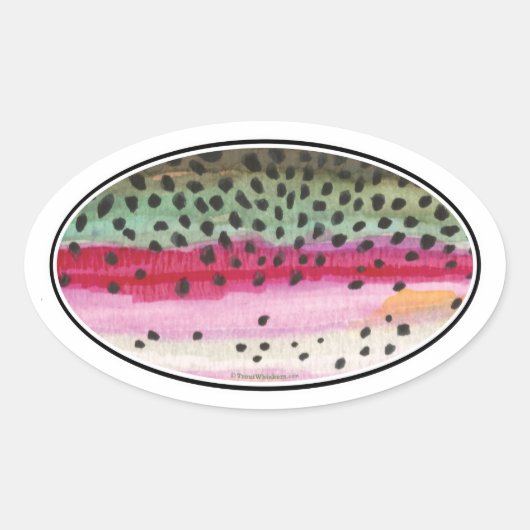 レインボートラウト魚釣り 楕円形シール (正面)