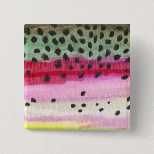 レインボートラウト魚釣り 缶バッジ (正面)