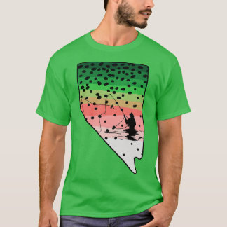 レインボートラウフライフィッシュネバダ州マップフライフィッシュイン Tシャツ