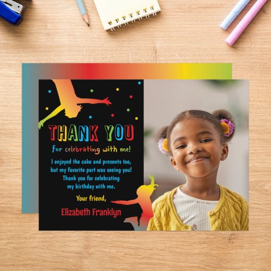 レインボートランポリンパーク子供の誕生日 サンキューカード