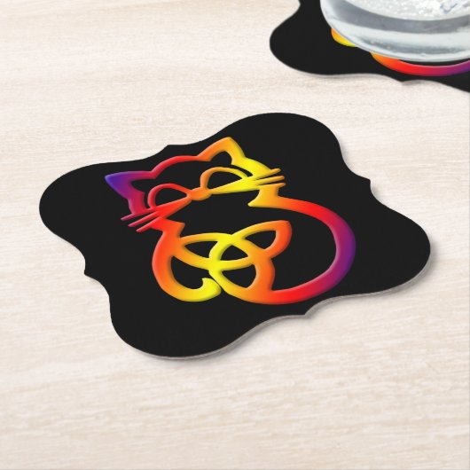 レインボートリニティノットケルト猫コースター ペーパーコースター (アングル)