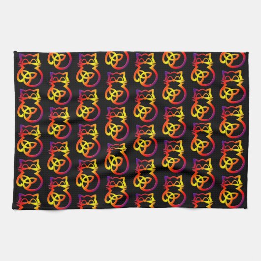 レインボートリニティーノットケルト猫キッチンタオル キッチンタオル (横)