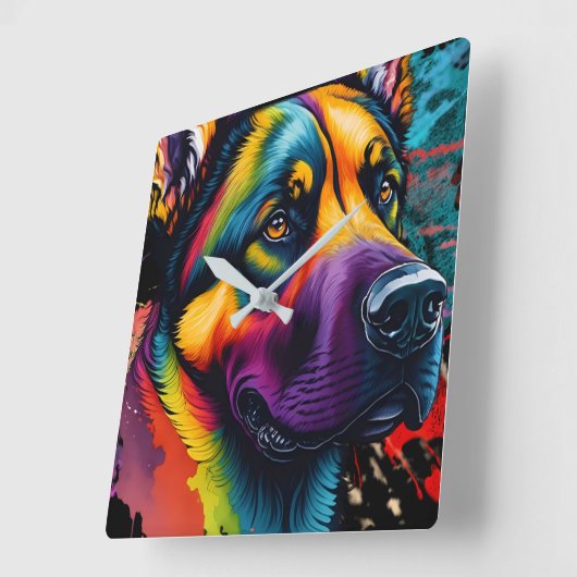 レインボードイツの羊飼い水彩 スクエア壁時計 (傾斜)