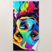 レインボードッグポートレートアート ビーチタオル (正面)