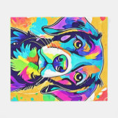 レインボードッグポートレートデザイン フリースブランケット (正面(横))