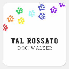 レインボードッグポー – ペット座る スクエアシール