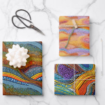 レインボードットアートスタイルラッピング紙