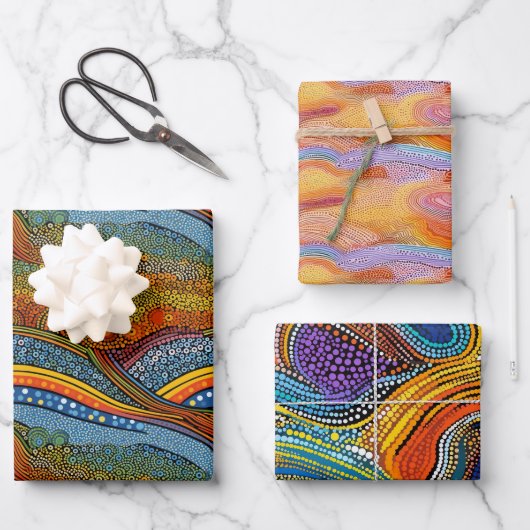 レインボードットアートスタイルラッピング紙 ラッピングペーパーシート (正面)