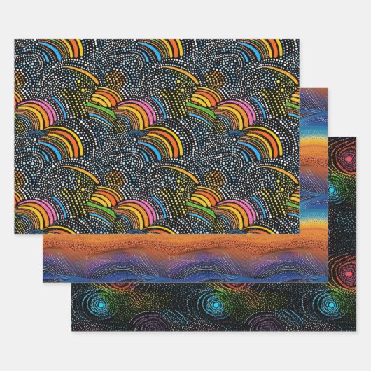 レインボードットアートスタイルラッピング紙 ラッピングペーパーシート (セット)