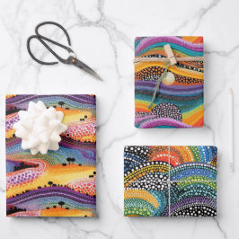 レインボードットアートスタイルラッピング紙 ラッピングペーパーシート