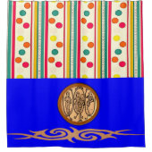 レインボードットカラフルブルーショーカーテン シャワーカーテン (正面)