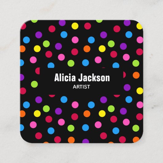 レインボードットブライトブラック スクエア名刺 (正面)