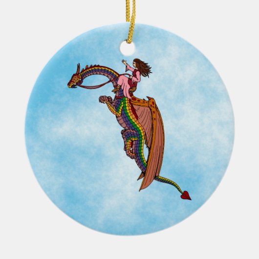 レインボードラゴンに乗る セラミックオーナメント (正面)