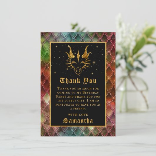 レインボードラゴンはかりで測金ゴールドフェイクグリッター誕生日 サンキューカード (スタンド正面)