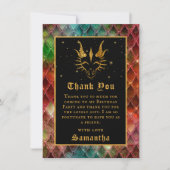 レインボードラゴンはかりで測金ゴールドフェイクグリッター誕生日 サンキューカード (正面)