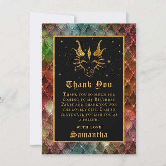 レインボードラゴンはかりで測金ゴールドフェイクグリッター誕生日 サンキューカード (正面)
