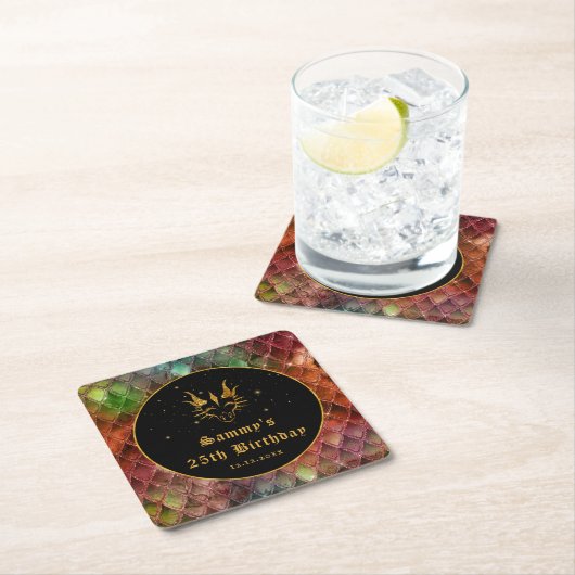 レインボードラゴンはかりで測金ゴールドフェイクグリッター誕生日 スクエアペーパーコースター (インサイチュ)