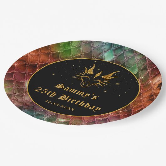 レインボードラゴンはかりで測金ゴールドフェイクグリッター誕生日 ペーパープレート (アングル)