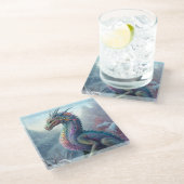 レインボードラゴンインザスノーアートファンタジー ガラスコースター (アングル)