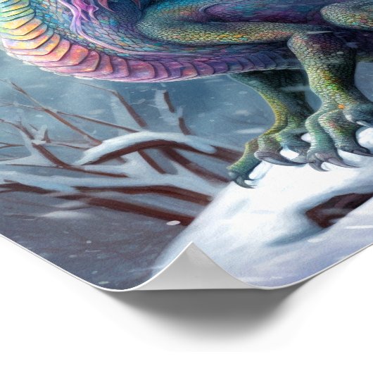 レインボードラゴンインザスノーアートファンタジー ポスター (角)