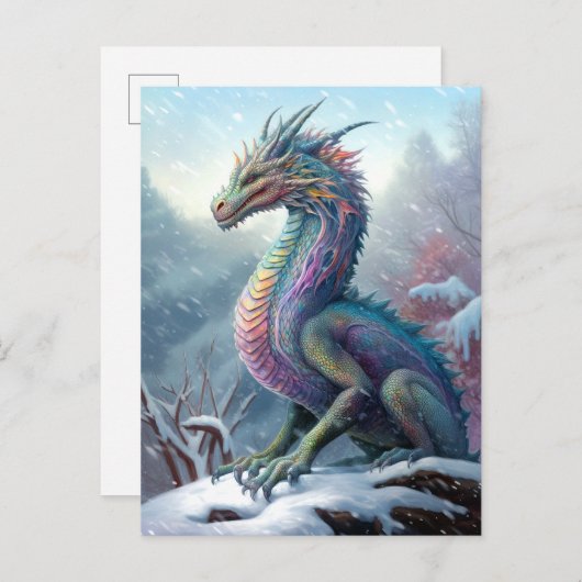 レインボードラゴンインザスノーアートファンタジー ポストカード (正面/裏面)