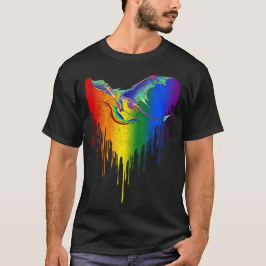 レインボードラゴンズクラシックハートfor LGBTゲイレ Tシャツ (正面)