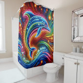 「レインボードルフィン：海グロー」 シャワーカーテン (インサイチュ)