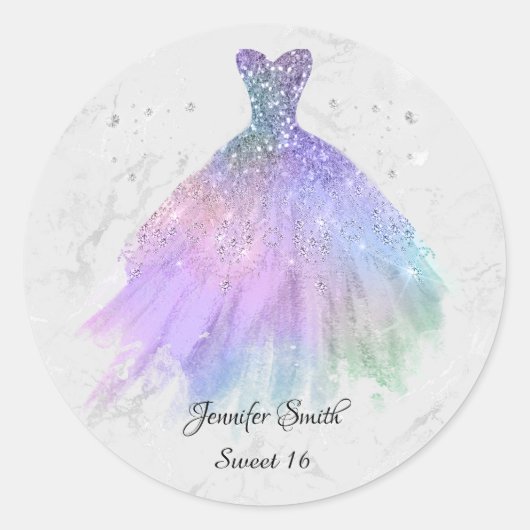 レインボードレスシルバーグリッターsweet sixteen ラウンドシール (正面)