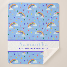 レインボードロップブルースカイパーソナライズされたー名 シェルパブランケット