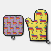 レインボードンキーピニャタフィエスタバースデーパーティープライド 鍋つかみ&鍋敷きセット (正面)