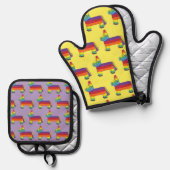 レインボードンキーピニャタフィエスタバースデーパーティープライド 鍋つかみ&鍋敷きセット (正面/裏面)