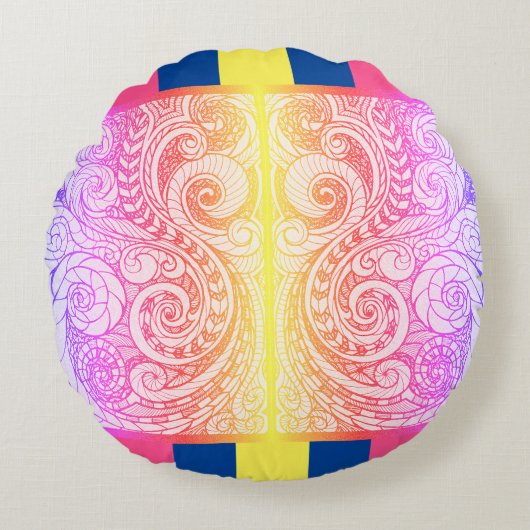 レインボードールアートフロア枕 ラウンドクッション (正面)