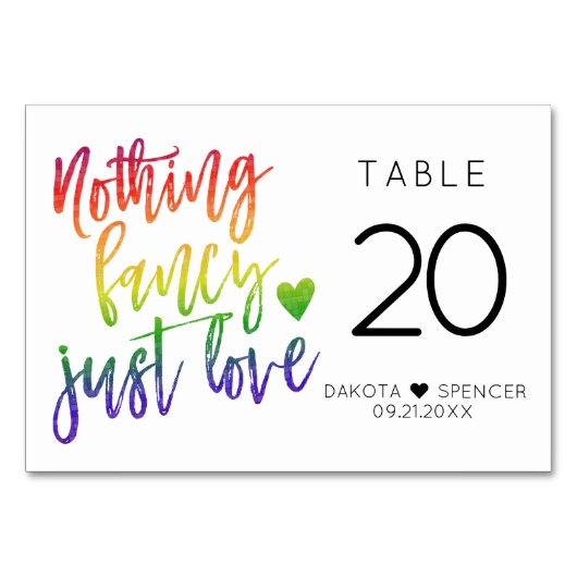 レインボーナッファンシークジャスト愛 |カジュアル結婚s テーブルナンバー (裏面)