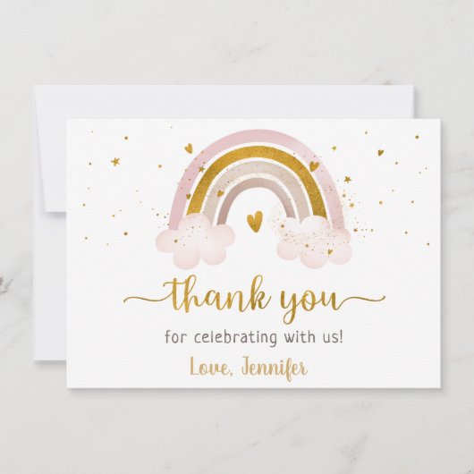 レインボーニュートラル金ゴールドパステルベビーシャワーサンキュー サンキューカード (正面)