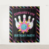 レインボーネオンボウリングバースデーパーティー写真背景 タペストリー (正面)