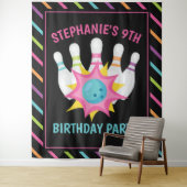 レインボーネオンボウリング誕生日パーティー写真背景 タペストリー (インサイチュ)