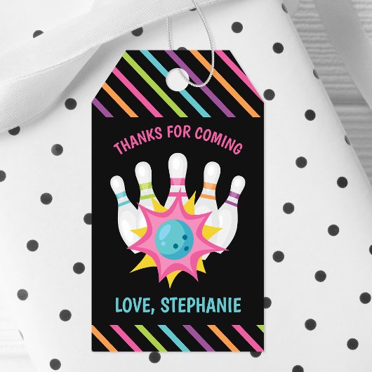 レインボーネオンボーリングバースデーパーティーメッセージカード ギフトタグ