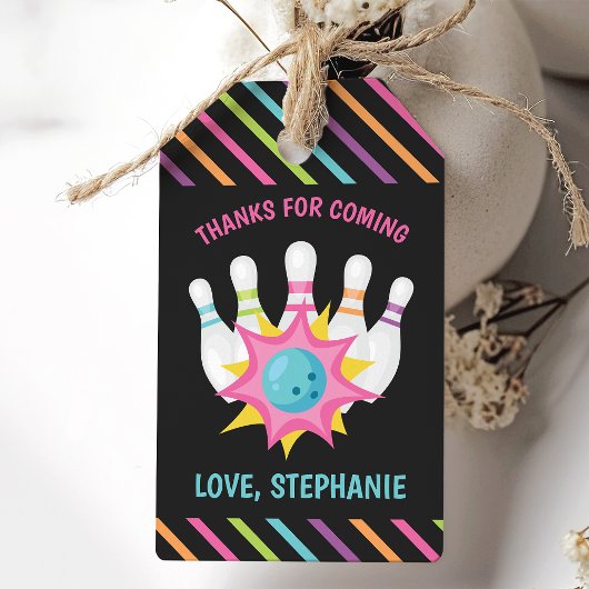 レインボーネオンボーリングバースデーパーティーメッセージカード ギフトタグ