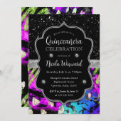 レインボーネオン抽象芸術グリッターキンセアニェラ 招待状 (正面/裏面)