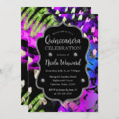 レインボーネオン抽象芸術グリッターキンセアニェラ 招待状 (正面/裏面)