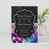 レインボーネオン抽象芸術グリッタースウィート16 招待状 (スタンド正面)