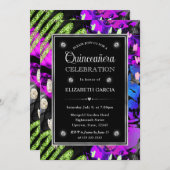 レインボーネオン抽象芸術グリッターフレームキンセアニェラ 招待状 (正面/裏面)